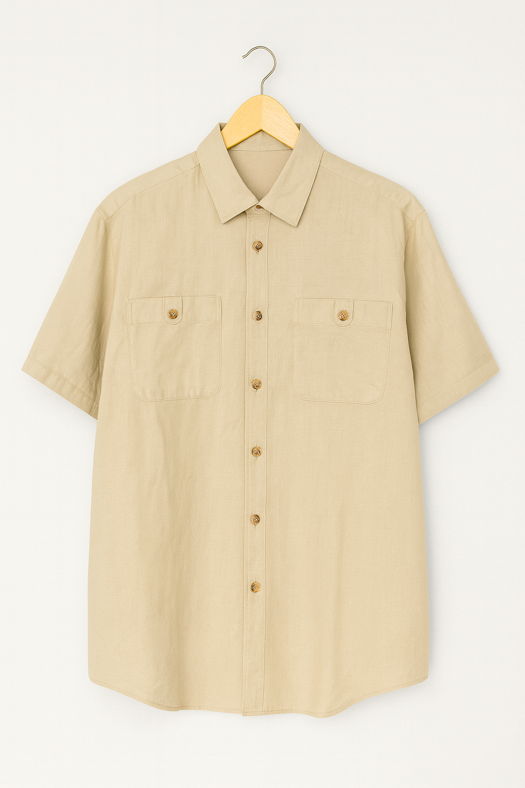 1050-Classic Beige Front Double Pocket Shirt