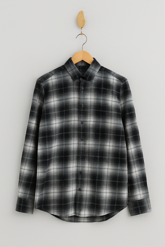 1065- PRIMARK | Classic Grey Checkered Button Down
