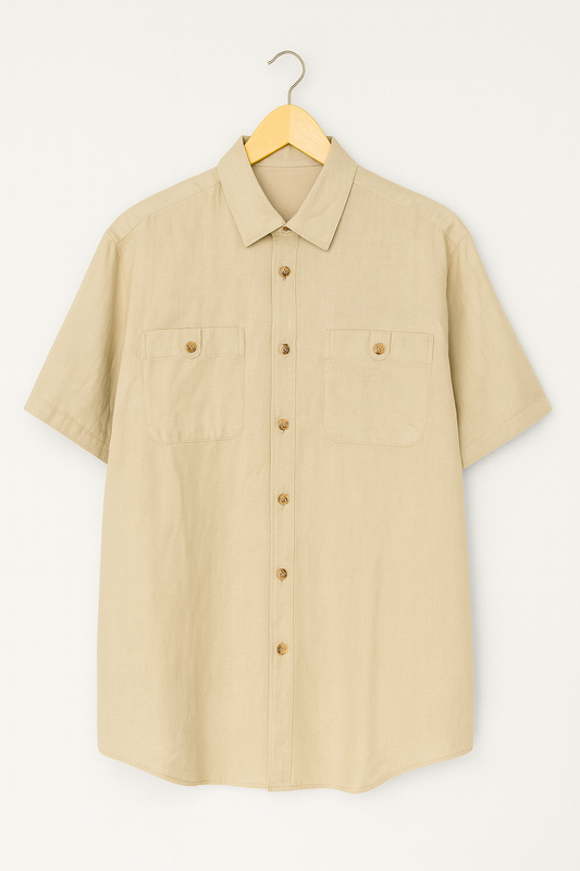 1050-Classic Beige Front Double Pocket Shirt